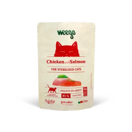 Weego - Salmone per gatti sterilizzati, bustina da 85g